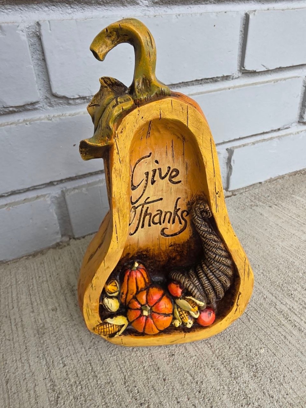 Vintage Give Thanks Harvest Gourd Figurine Thanksgiving Fall Decor Resin 7.5”
